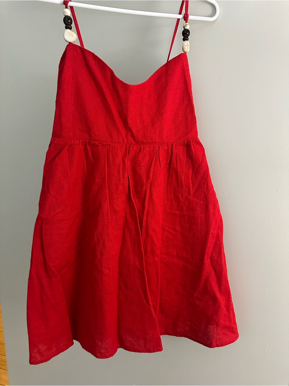 Abercrombie & Fitch Red Linen Skort Dress with Beaded Straps